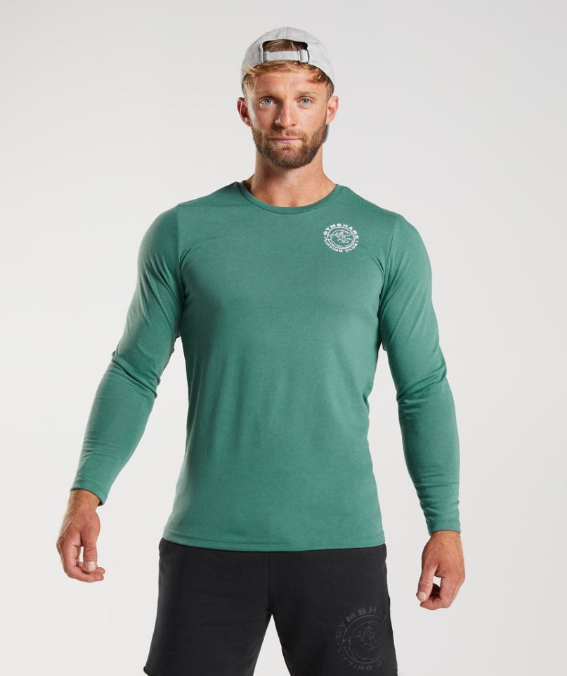 Koszulki Gymshark Legacy Long Sleeve Męskie Zielone | PL 958YRF